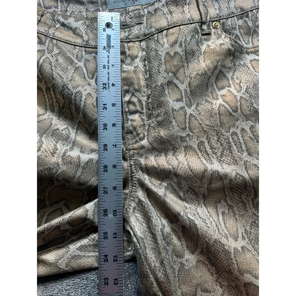 Chicos Platinum Metallic Snakeskin Print Slim Jeans Gold Bronze Size 2.5 - 14